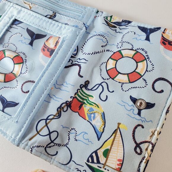 Vera Bradley Tri-fold Wallet Morning Shells Print Navy Blue Cottage Summer Beach - Picture 4 of 7